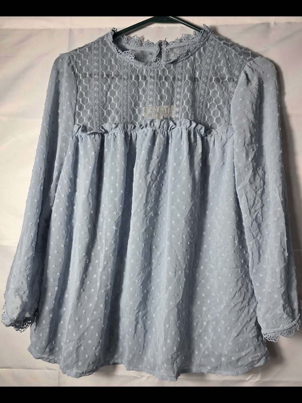 Sweet Wanderer Light Blue Lace & Mesh Blouse Large Cottagecore Feminine